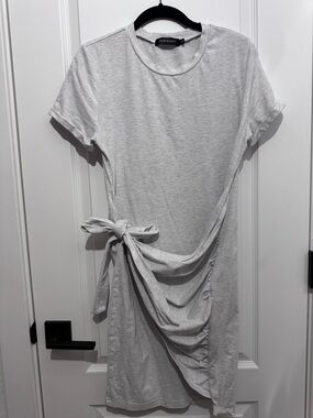 Light Gray Side-Tie Tee Dress